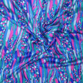 Blue Purple & Aqua Abstract Bubbles Printed Silk Charmeuse Fabric - Rex Fabrics