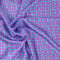 Aqua Purple Coral Squares Modern Illustration Printed Silk Charmeuse Fabric - Rex Fabrics