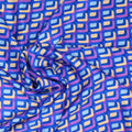 Blue Yellow & Purple Squares Modern Illustration Printed Silk Charmeuse Fabric - Rex Fabrics