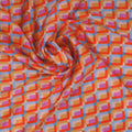 Orange Lavender and Aqua Squares Modern Illustration Printed Silk Charmeuse Fabric - Rex Fabrics