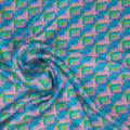 Aqua Pink and Green Squares Modern Illustration Printed Silk Charmeuse Fabric - Rex Fabrics