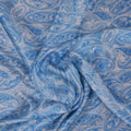 White with Light Blue Paisleys Printed Silk Charmeuse Fabric - Rex Fabrics
