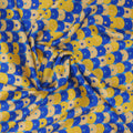 Yellow and Blue Balls Printed Silk Charmeuse Fabric - Rex Fabrics