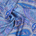 Light & Dark Blue Paisley Printed Silk Charmeuse Fabric - Rex Fabrics