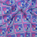 Fuchsia and Blue Modern Squares Printed Silk Charmeuse Fabric - Rex Fabrics