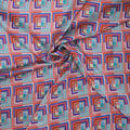 Orange Blue & Aqua Modern Squares Printed Silk Charmeuse Fabric - Rex Fabrics