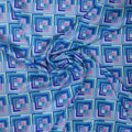 Blue and Aqua Modern Squares Printed Silk Charmeuse Fabric - Rex Fabrics