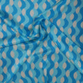 Aqua and Ivory Abstract Waves Printed Silk Charmeuse Fabric - Rex Fabrics