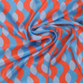 Pale Orange and Light Blue Abstract Waves Printed Silk Charmeuse Fabric - Rex Fabrics