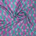 Pink and Green Abstract Waves Printed Silk Charmeuse Fabric - Rex Fabrics