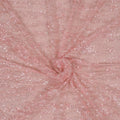 Salmon Floral Branches Sequins & Bugle Beads on Embroidered Tulle Fabric - Rex Fabrics