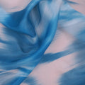 Aqua and White Abstract Printed Polyester Organza Fabric - Rex Fabrics