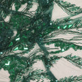 Dark Green Foliage Floral Sequins and Beads on Embroidered Tulle Fabric - Rex Fabrics