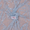 Light Blue Modern Geometric Sequins and Beads on Embroidered Tulle Fabric - Rex Fabrics