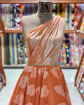 Orange Fade Degradé with Floral Pattern Embroidered Chiffon Fabric - Rex Fabrics
