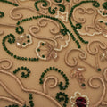 Gold and Green Accents Floral Arabesque Embroidered Tulle Fabric - Rex Fabrics
