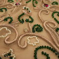 Gold and Green Accents Floral Arabesque Embroidered Tulle Fabric - Rex Fabrics