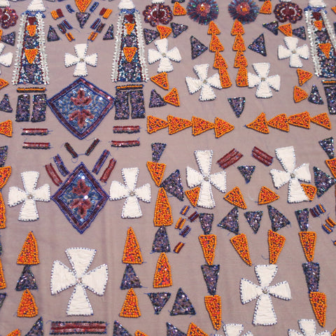 Blue and Orange Multicolored Crosses and Arrows Embroidered Tulle Fabric - Rex Fabrics
