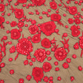 Black Tulle with Red Floral Embroidery Fabric - Rex Fabrics
