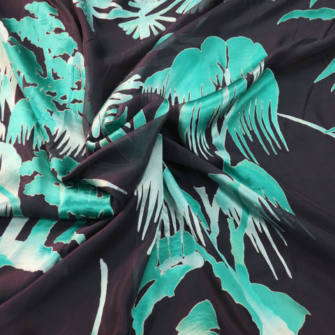 Black and Green Palms Silk Chiffon and Charmeuse Fabric - Rex Fabrics