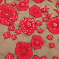 Black Tulle with Red Floral Embroidery Fabric - Rex Fabrics