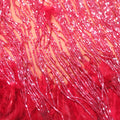 Red Tulle with Fringes and Feathers Abstract Embroidered Fabric - Rex Fabrics