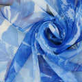 Blue Floral on White Background Organza Polyester Fabric - Rex Fabrics