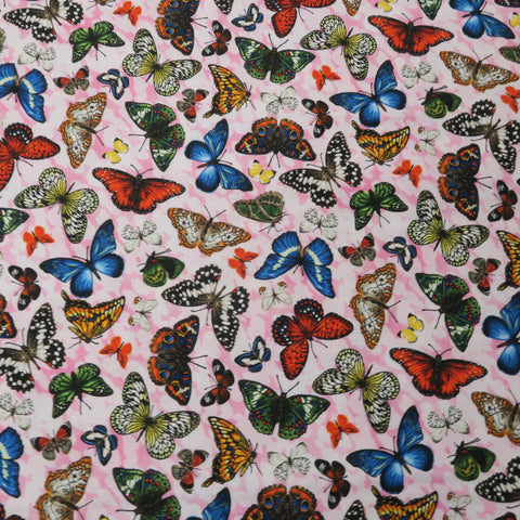 Butterfly with Pink Ground Printed Cotton - Rex Fabrics