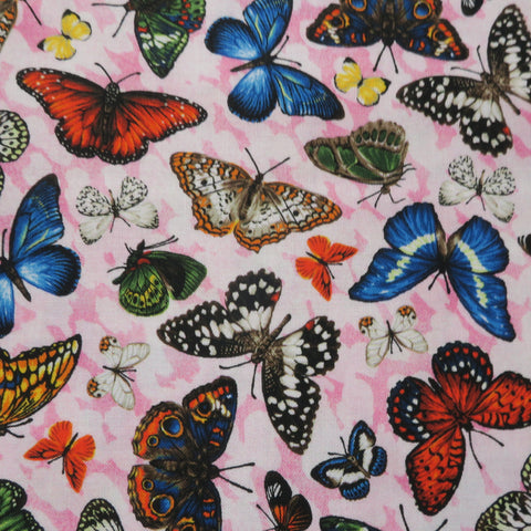 Butterfly with Pink Ground Printed Cotton - Rex Fabrics
