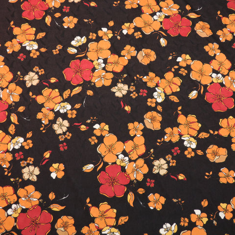 Orange and Red with a White Background Floral China Silk Fabric - Rex Fabrics