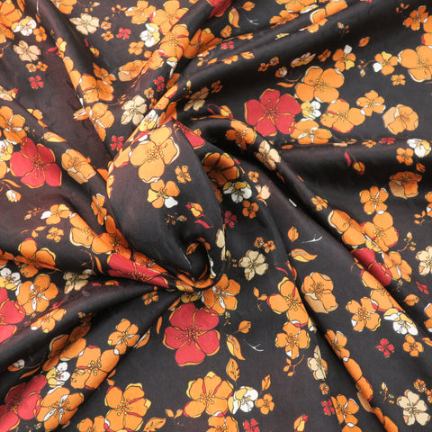 Orange and Red with a White Background Floral China Silk Fabric - Rex Fabrics