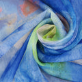 Blue Abstract on White Background Organza Polyester Fabric - Rex Fabrics