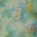 Green- Yellow Floral Abstract on White Background Organza Polyester Fabric - Rex Fabrics