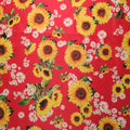 Sunflowers on Red Printed Polyester Mikado Fabric - Rex Fabrics
