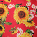 Sunflowers on Red Printed Polyester Mikado Fabric - Rex Fabrics