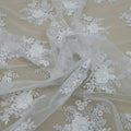 White Floral Corded Double Scalloped Tulle Fabric - Rex Fabrics
