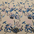 Light Grey Tulle with Black Blue and Gray Birds and Floral Fabric - Rex Fabrics