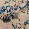 Light Grey Tulle with Black Blue and Gray Birds and Floral Fabric - Rex Fabrics