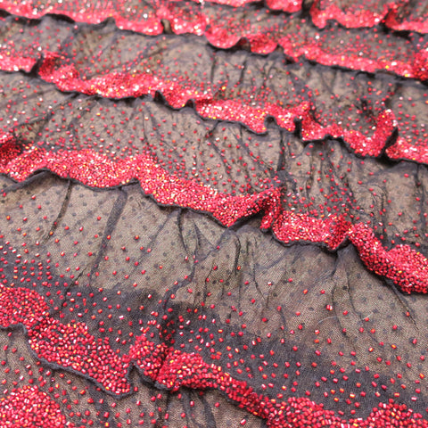 Black with Red Accents Abstract Embroidered Tulle Fabric - Rex Fabrics