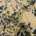 Yellow Tulle with Blue and Black Birds and Floral Fabric - Rex Fabrics