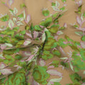 Nude Tulle with Green and Magenta Floral Embroidered Tulle Fabric - Rex Fabrics
