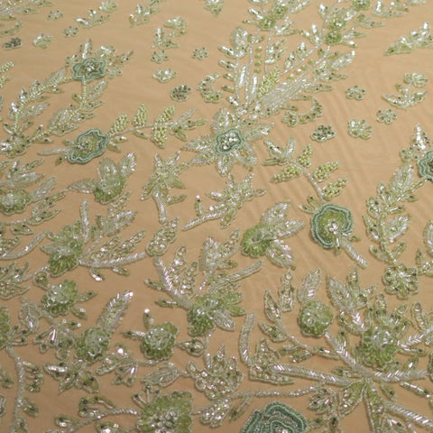 Light Green Floral Embroidered Tulle Fabric - Rex Fabrics