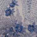 Light Blue Bugle Beads Floral Embroidered Tulle Fabric - Rex Fabrics