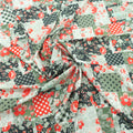 Red Floral with Grey and Black Geometric Background Crepe Polyester Fabric - Rex Fabrics