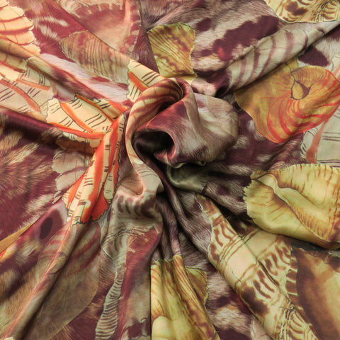 Sea Shells on a Brown Background Printed Silk Charmeuse Fabric - Rex Fabrics