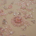 Semi Blush Crystals Sequins and Bugle Beads Floral Embroidered Tulle Fabric - Rex Fabrics