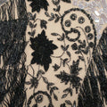 Black with Mirrors Bugle Beads Fringes Floral Embroidered Tulle Fabric - Rex Fabrics