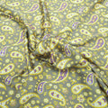 Yellow and Purple Paysleis with Grey Background Charmeuse Polyester Fabric - Rex Fabrics