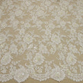 Off White Floral Embroidered Beaded Double-Scalloped Lace - Rex Fabrics