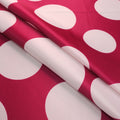 White Circles on Pink Printed Polyester Mikado Fabric - Rex Fabrics